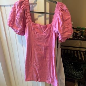 Pink Puff Sleeve Mini Dress